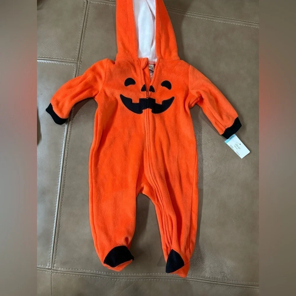 Three Halloween pumpkin and thanksgiving turkey onesies 6mo